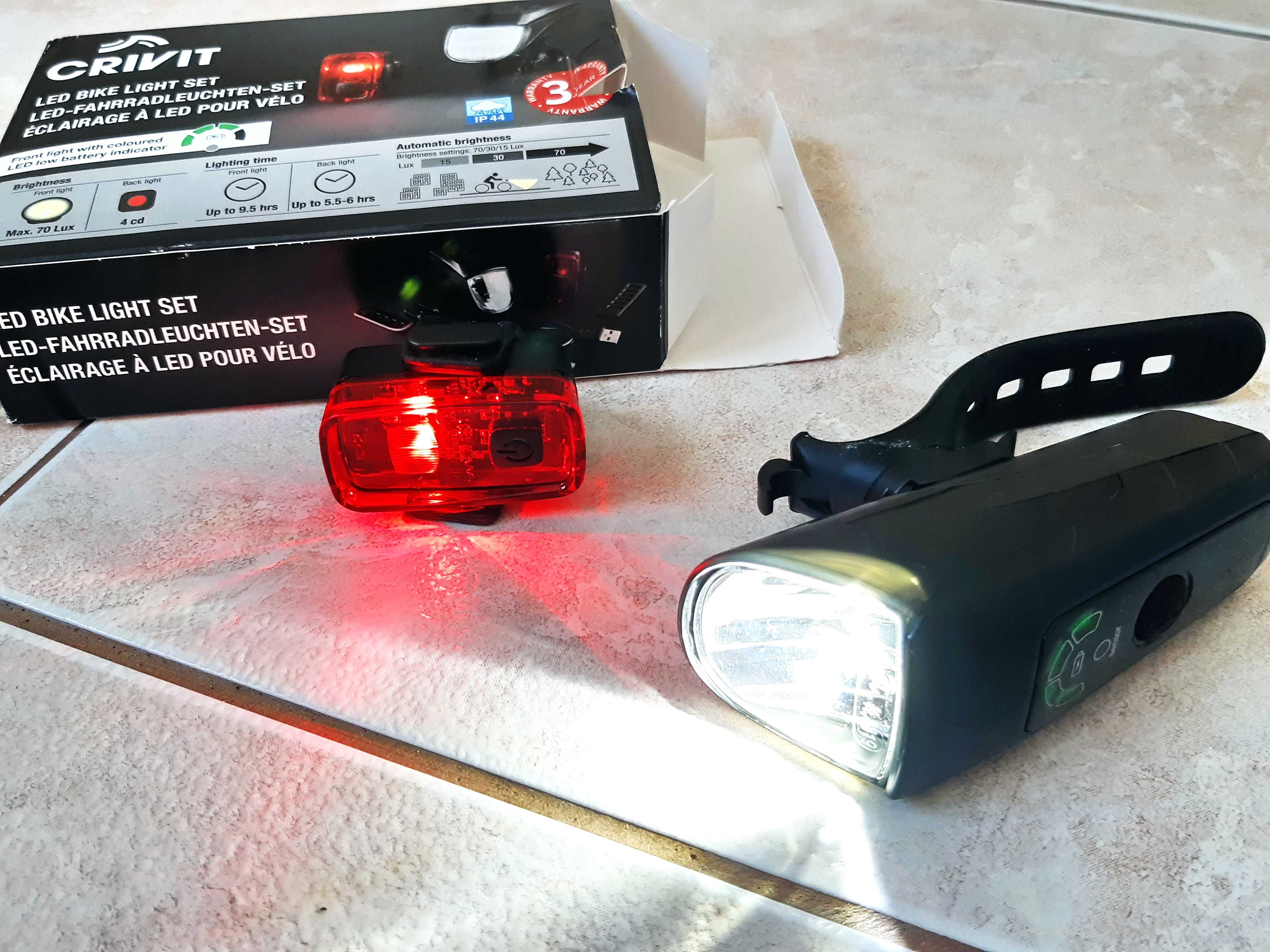 Lampki rowerowe led CRIVIT  akumulator USB  nowe