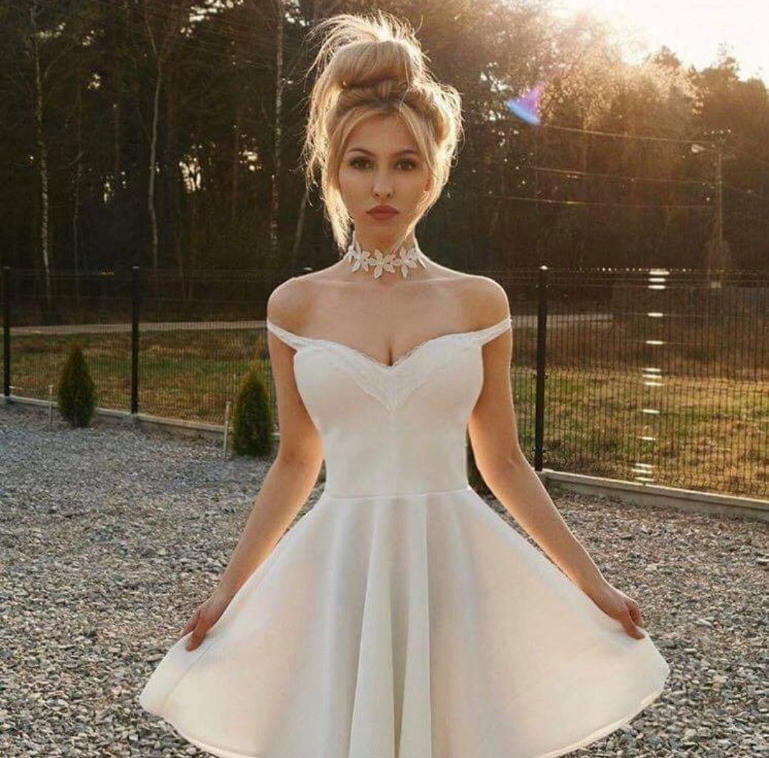 25. Biała rozkloszowana koronka sukienka ślub wesele urodziny XS S M