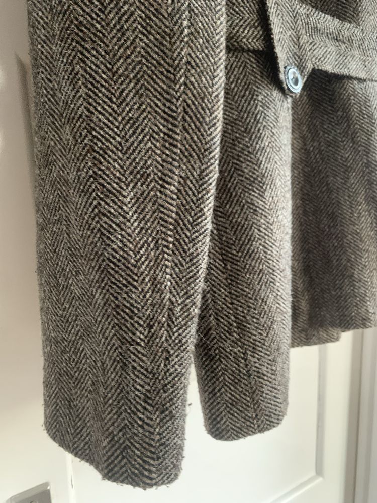 Blazer castanho de lã mesclado com cinto Mango T44