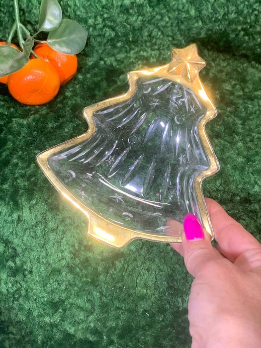 Цукерниця скляна у формі ялинки облямівкою Вишукана скляна цукерниця