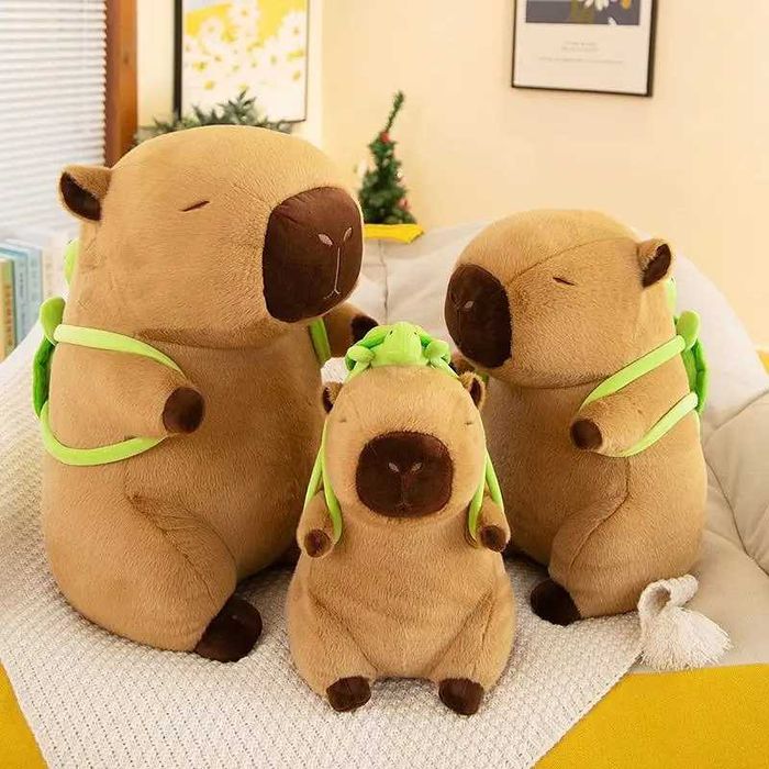 Мягкая игрушка Капибара с рюкзаком 30см, Плюшевая капибара с черепахой