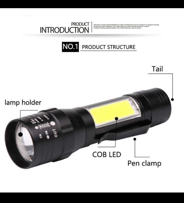 фонарик с 2мя Led диодами Т6+COB  Алю-корпус USB зарядка и Кейс