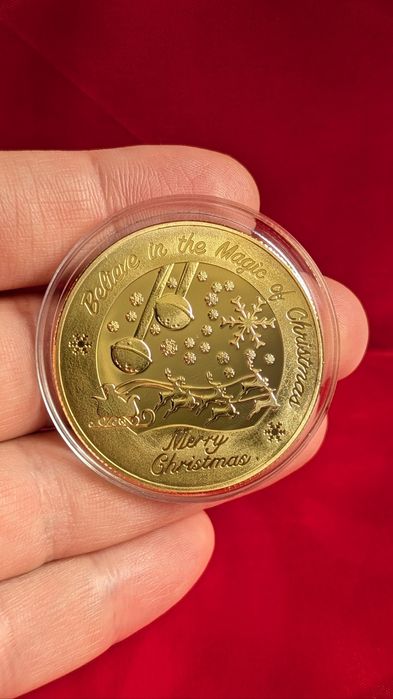 Золотая монета Merry Christmas Santa Claus рождество Санта Клаус