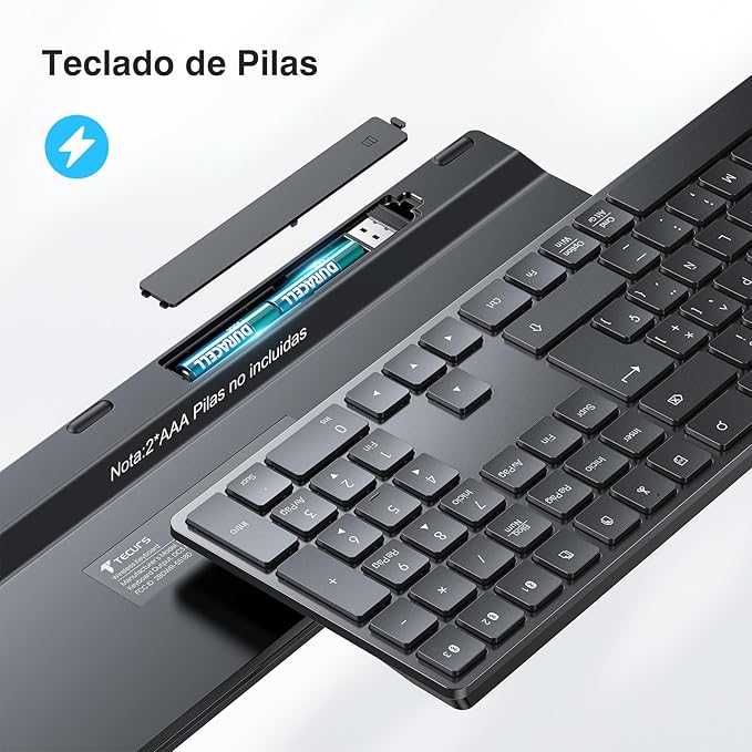 TECURS Teclado sem fios Bluetooth, USB 2.4G para Mac/Windows