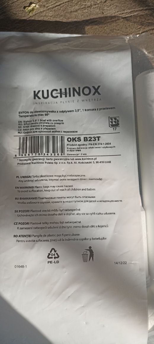 Sprzedam nowy syfon do zlewozmywaka z  odpływem 3,5