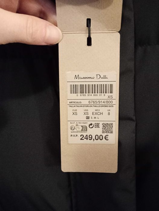 Nowy płaszcz puchowy z kapturem Massimo Dutti XS/S