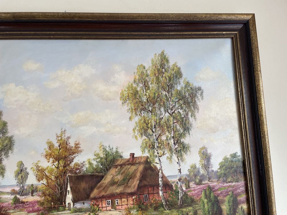 Duży stary piękny obraz olejny krajobraz Willy Hahn