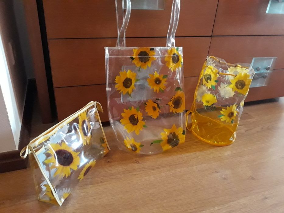 Girassóis: saco, bolsa, necessaire, 2individuais, recipiente