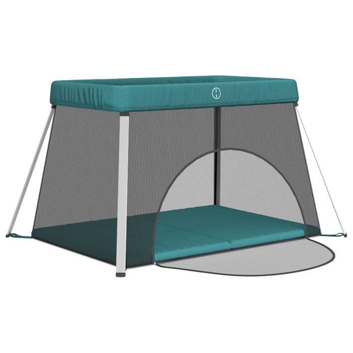 Vidaxl Kojec Dla Dziecka Z Materacem, Zielony, Lniana Tkanina