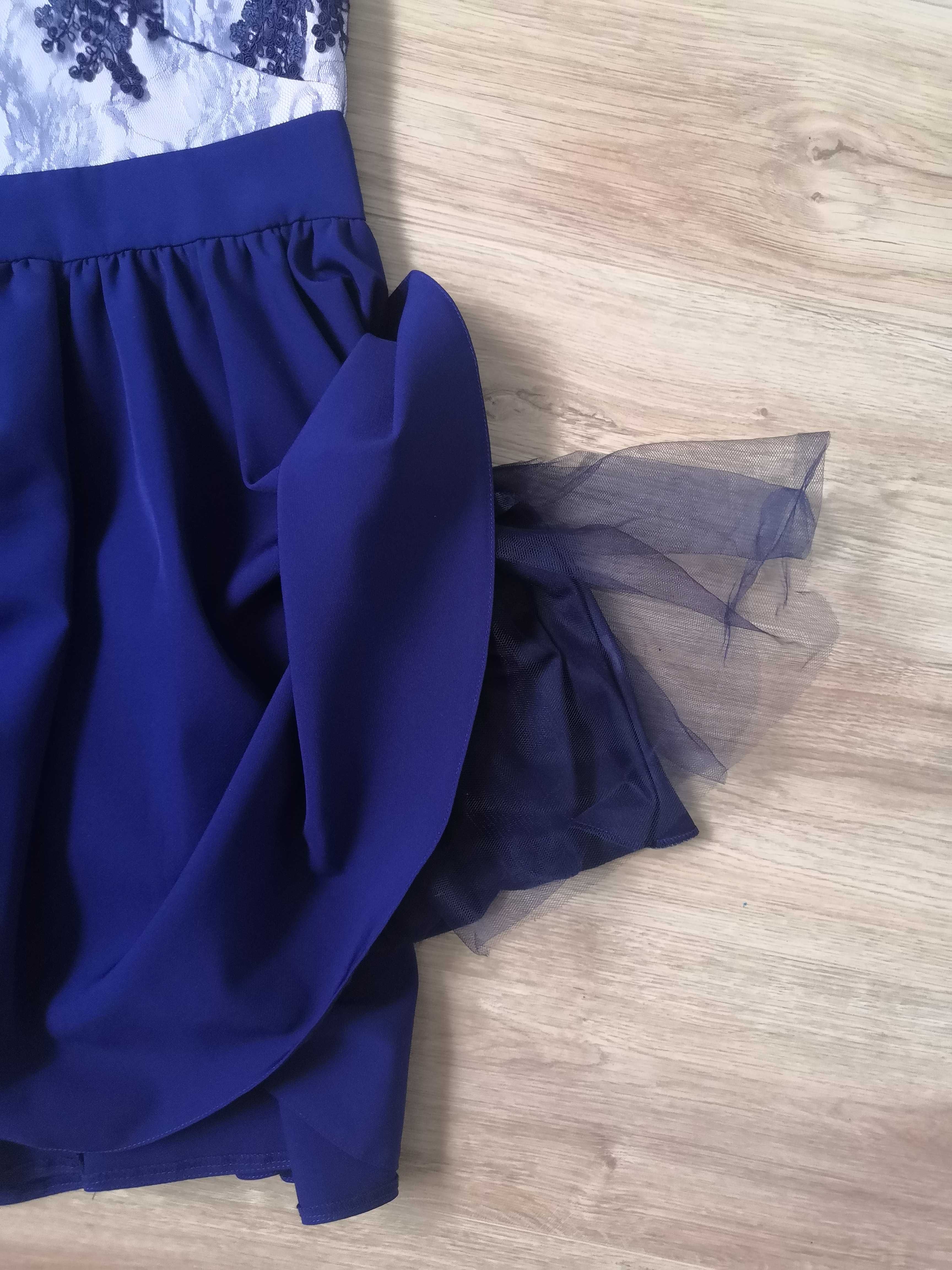 Sukienka granatowa rozkloszowana koronka ROCO r.36 S wesele studniówka