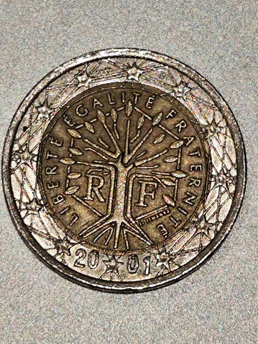 RARA Moeda 2 Euros França 2001 - Com Erros de Cunhagem
