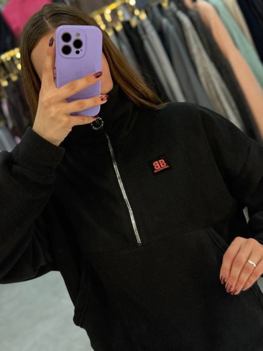 Женская кофта флиска Balenciaga зимняя флис POLAR с карманом кенгуру