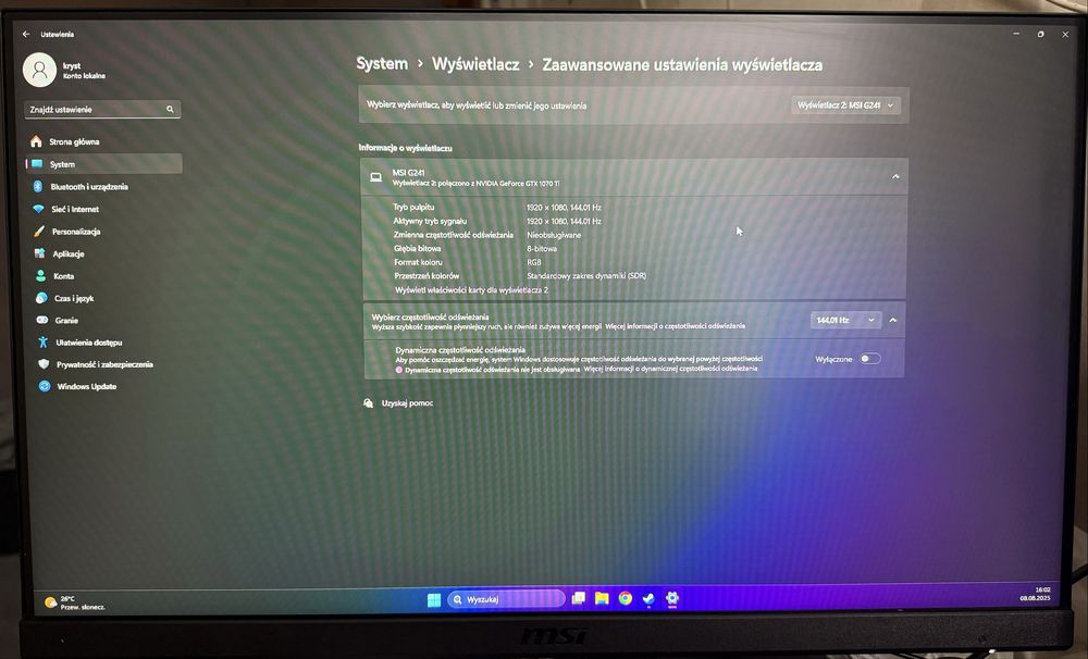 Monitor MSI G241 144Hz 24 cale