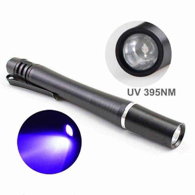 Ультрафиолетовый фонарик 395нм фонарь UV LED  в виде ручки черный