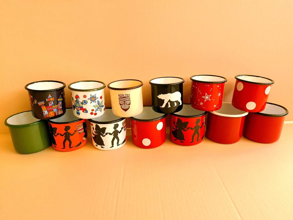 Kubki emaliowane 350ml czerwone z uchem "retro" Również większe ilości