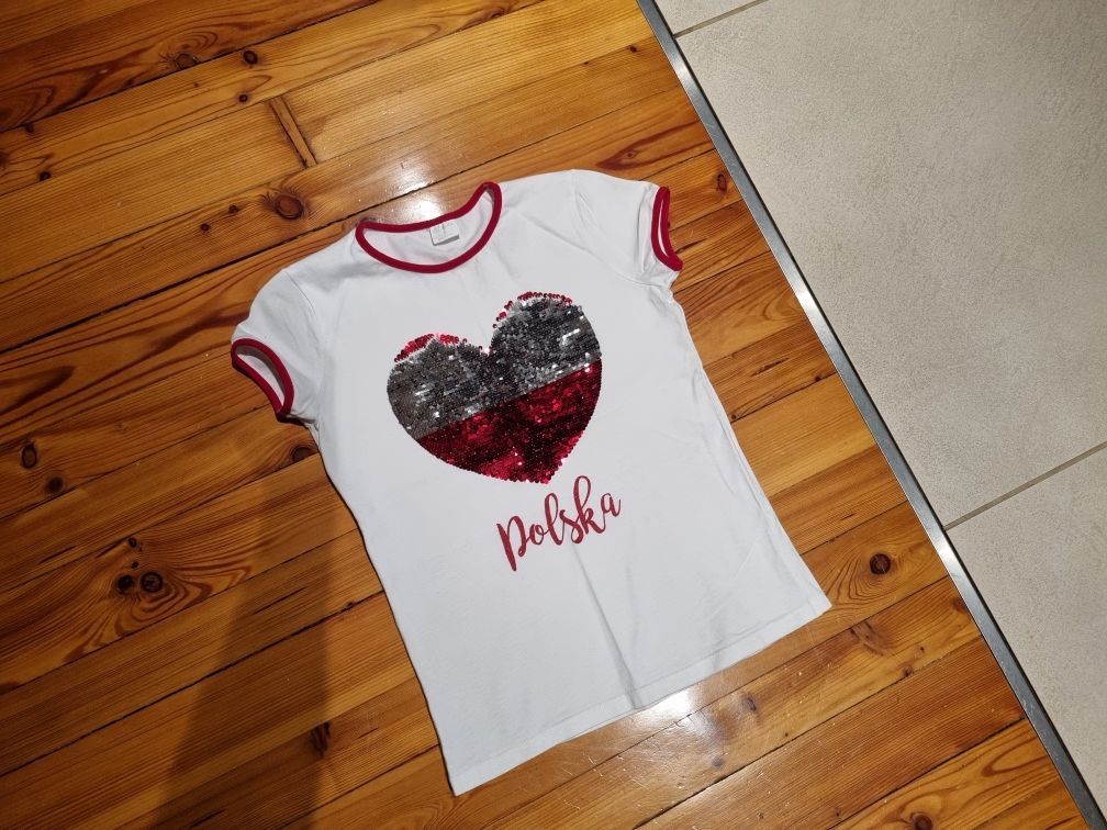 Koszulka kibica 152 top 11-12 lat Polska serce biało czerwone bluzka