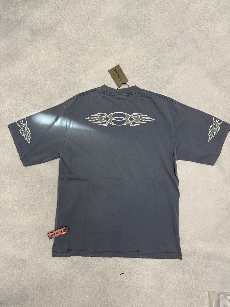футболка Balenciaga Unity Fire logo blue tee