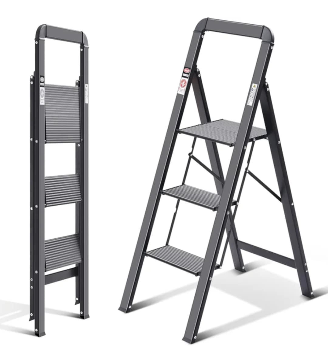 KINGRACK Drabina schodkowa, 3 stopnie, czarna
