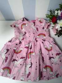 Sukienka różowa jednorożec guziki