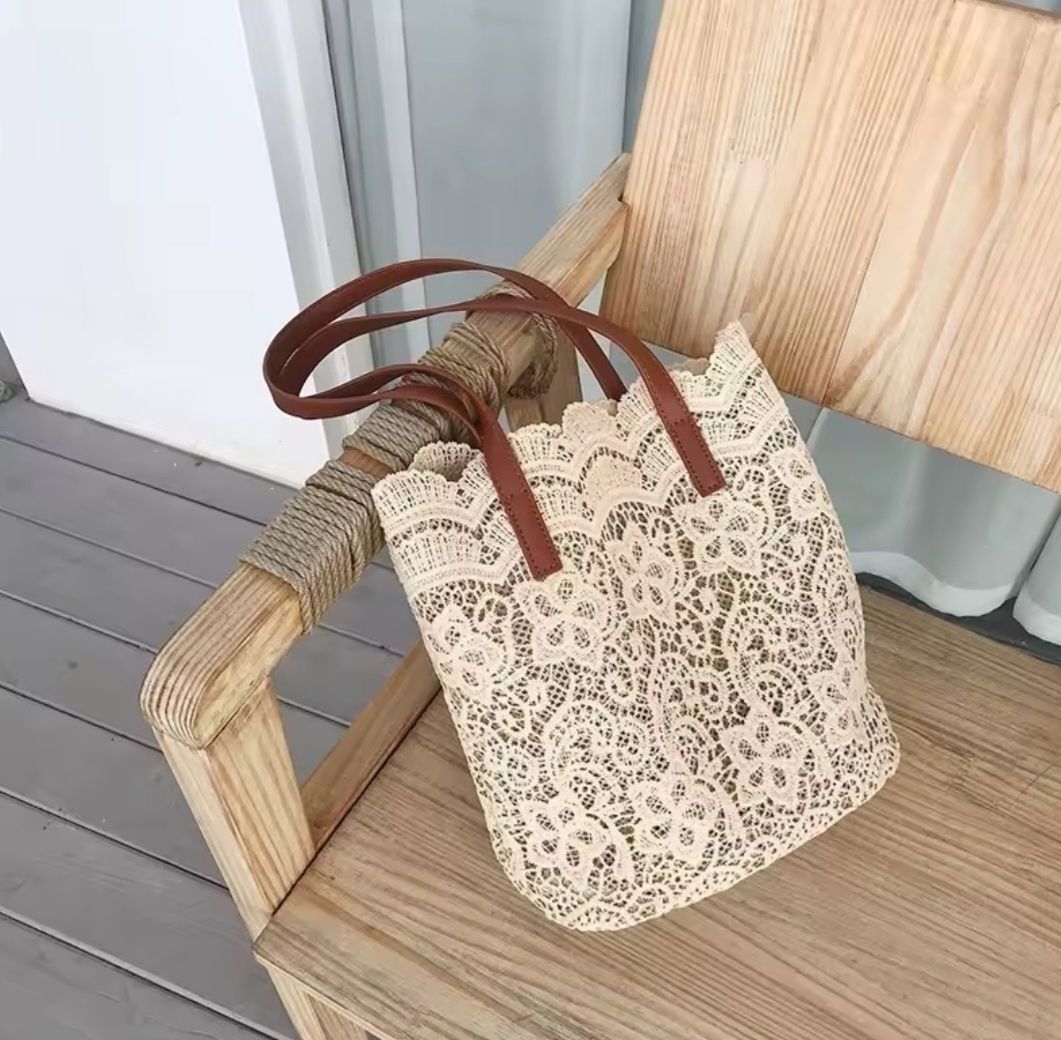 Ażurowa torebka koronkowa torba na ramię shopper bag boho koszyk lato