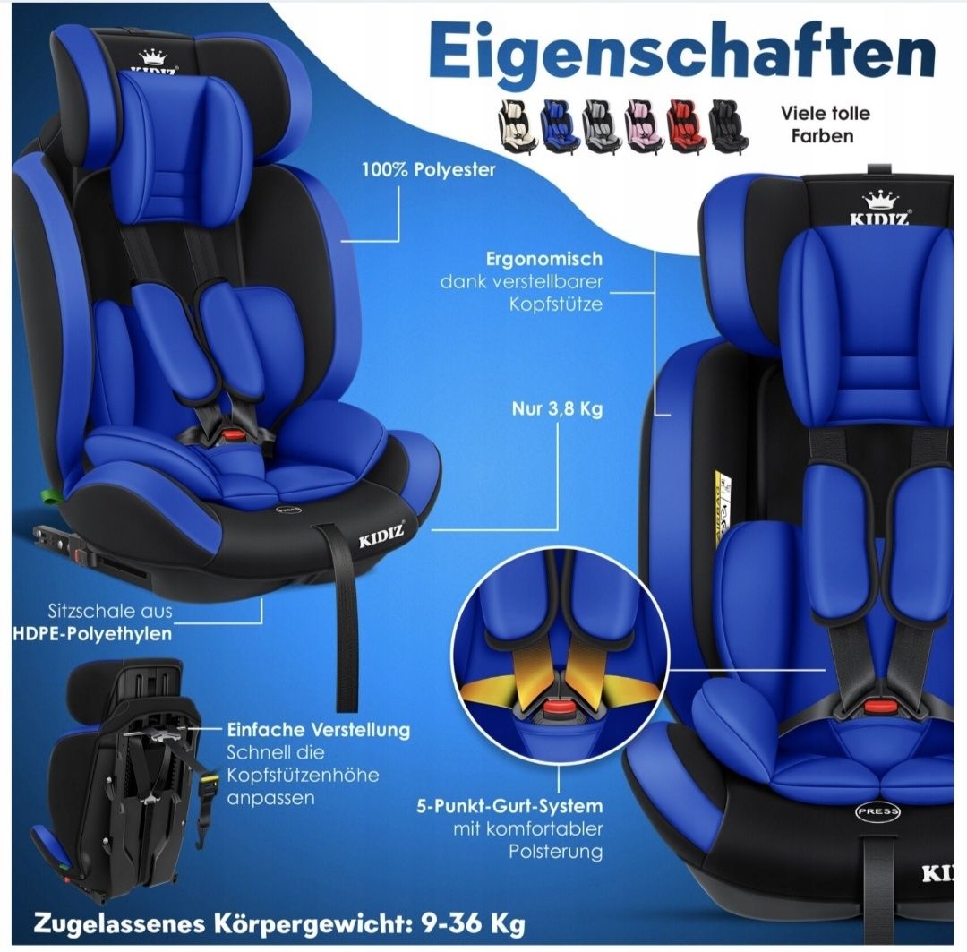 Fotelik samochodowy isofix 0-36 kg