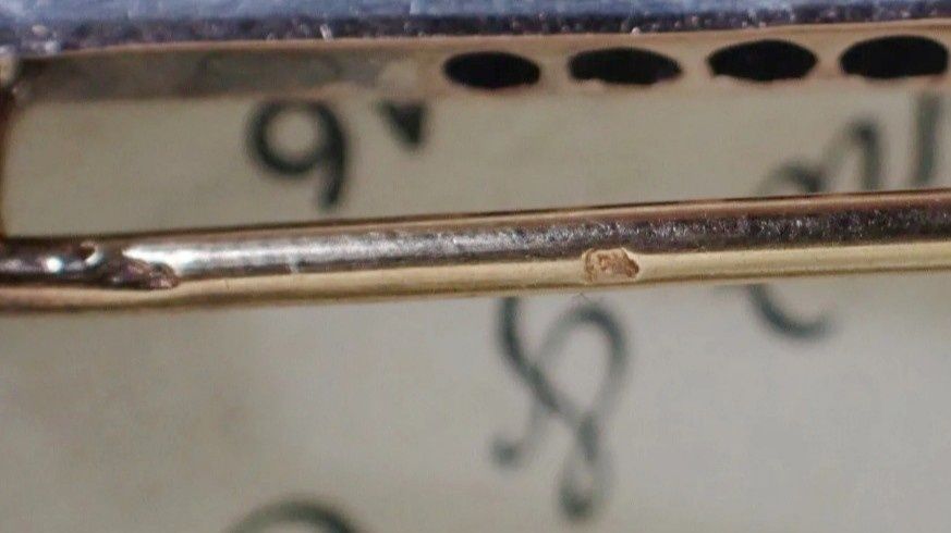 Art nouveau Francja broszka złoto 18 k srebro diamenty 0.50ct ametysty