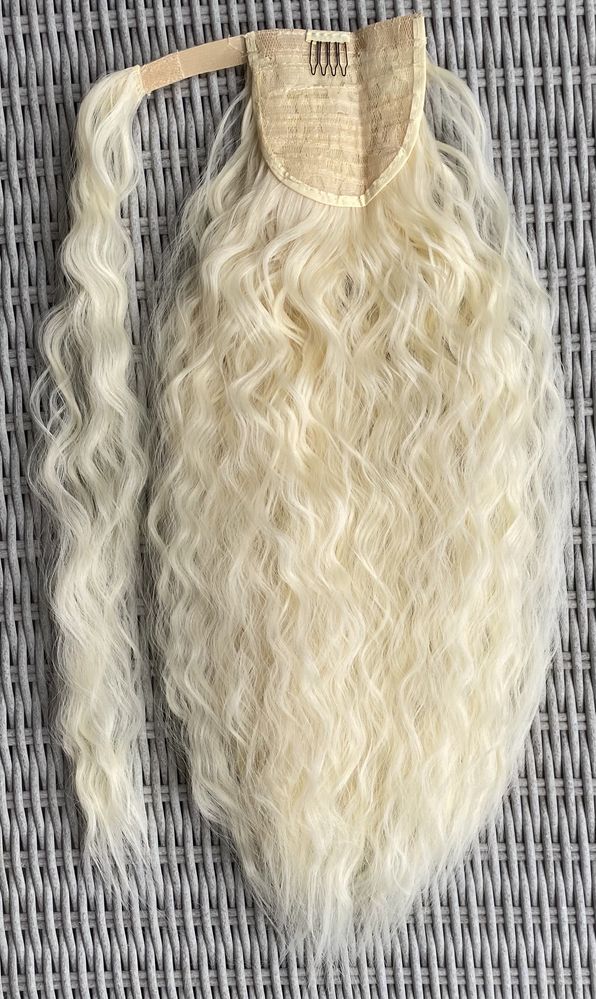 Premium Ultra włosy doczepiane, jasny blond, kucyk, treska, ( 312 )