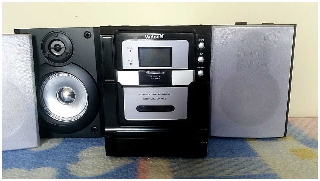 WIEŻA Hi-Fi Stereo Watson Radio FM Odtwarzacz CD Magnetofon + Kolumny