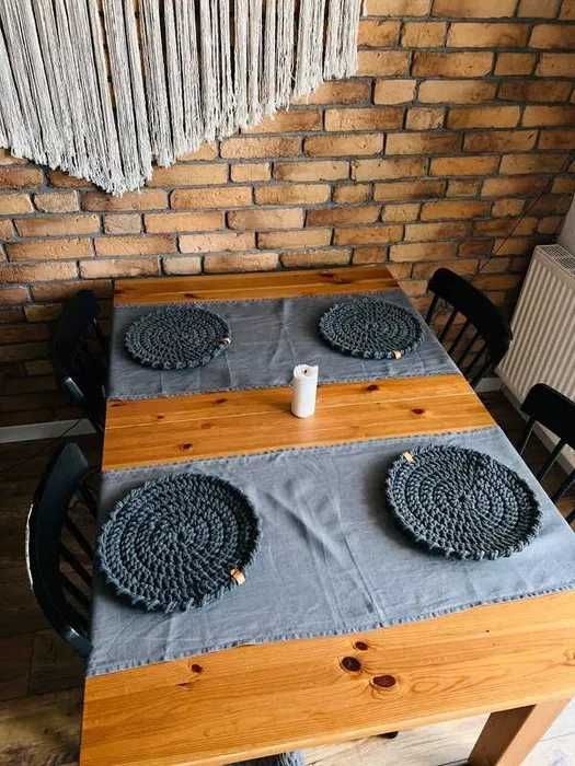 Lniany bieżnik na stół szary antracyt 45 cmx 150 cm 2 sztuki