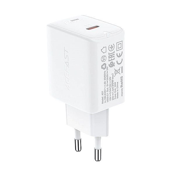 Acefast ładowarka sieciowa GaN Usb Typ C 30w, Pd, Qc 3.0, Afc, Fcp bia