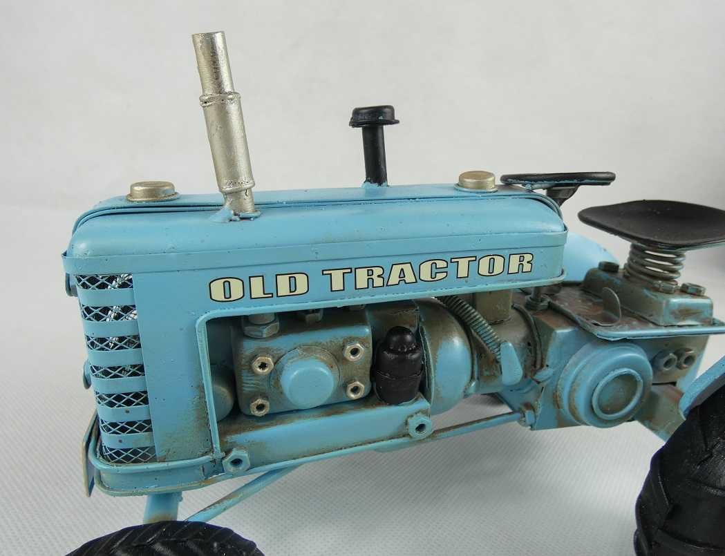 Metalowy niebieski traktor pojazd ciągnik OLD RETRO