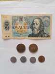 6 starych monet i banknot z Czechosłowacji