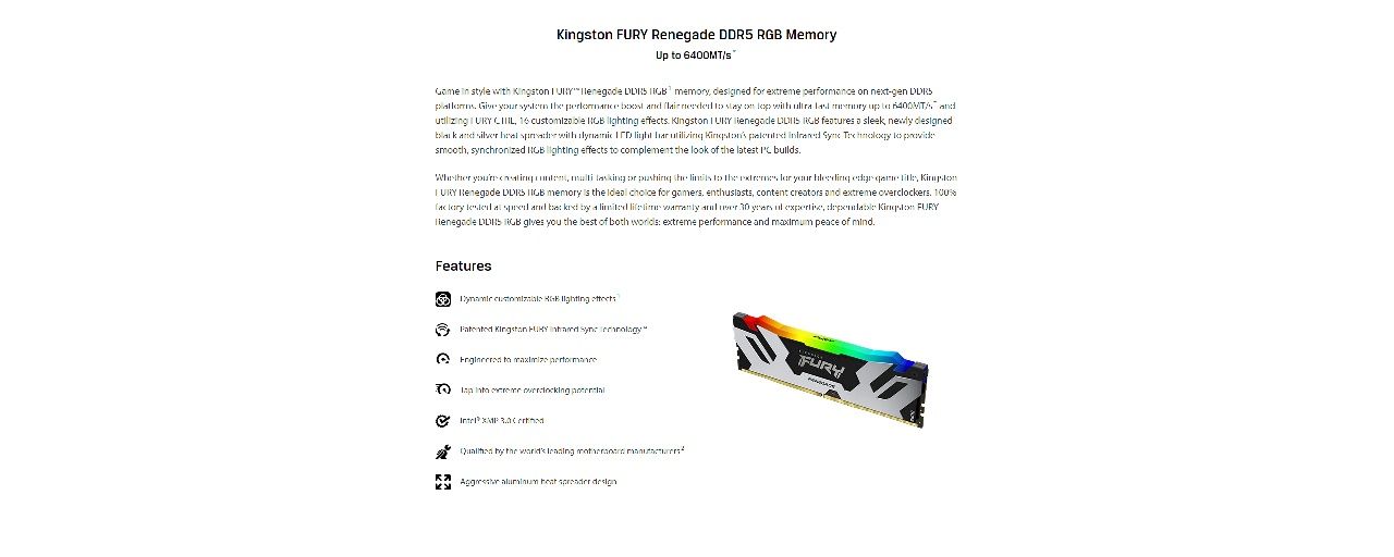 Kingston FURY Renegade DDR5 RGB 32GB (2x16GB) RAM Оперативная Память