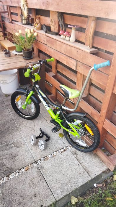 Rowerek dziecięcy 16" boczne kółka+kij