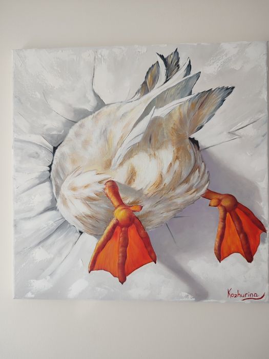 Obraz olejny na płótnie "Gęś w ścianie" 40*40 cm