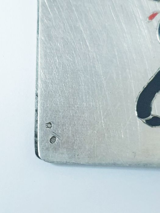 Pequeno antigo suporte de bloco de notas em prata com esmalte