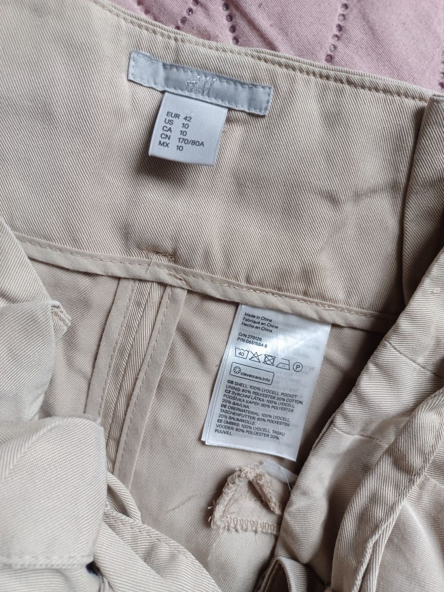 H&M nude beż piaskowe spodnie paperbag wyższy stan 40 42