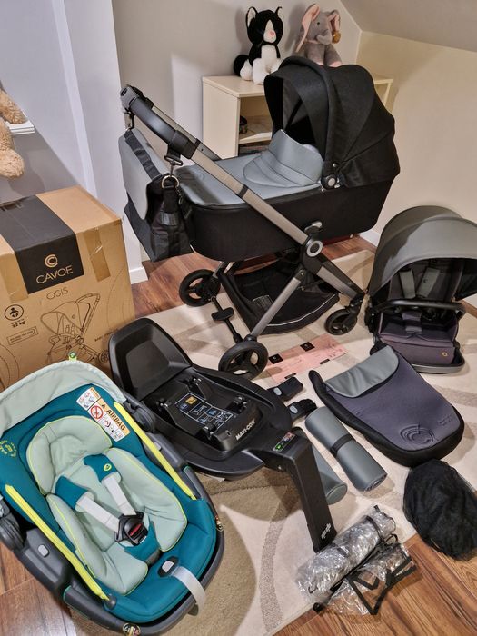 Wózek Cavoe 3w1,4w1, fotelik Maxi Cosi Coral z baza, lekki, nowoczesny
