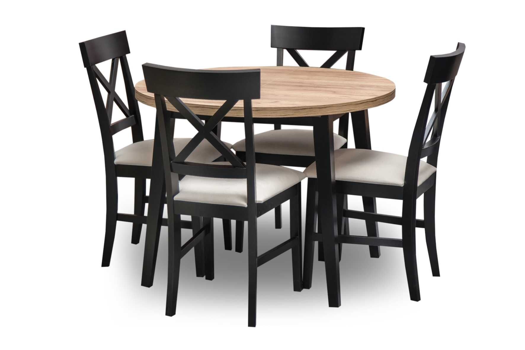 Stół rozkładany średnica 100+40 cm z krzesłami IX 4 szt-różne wymiary!