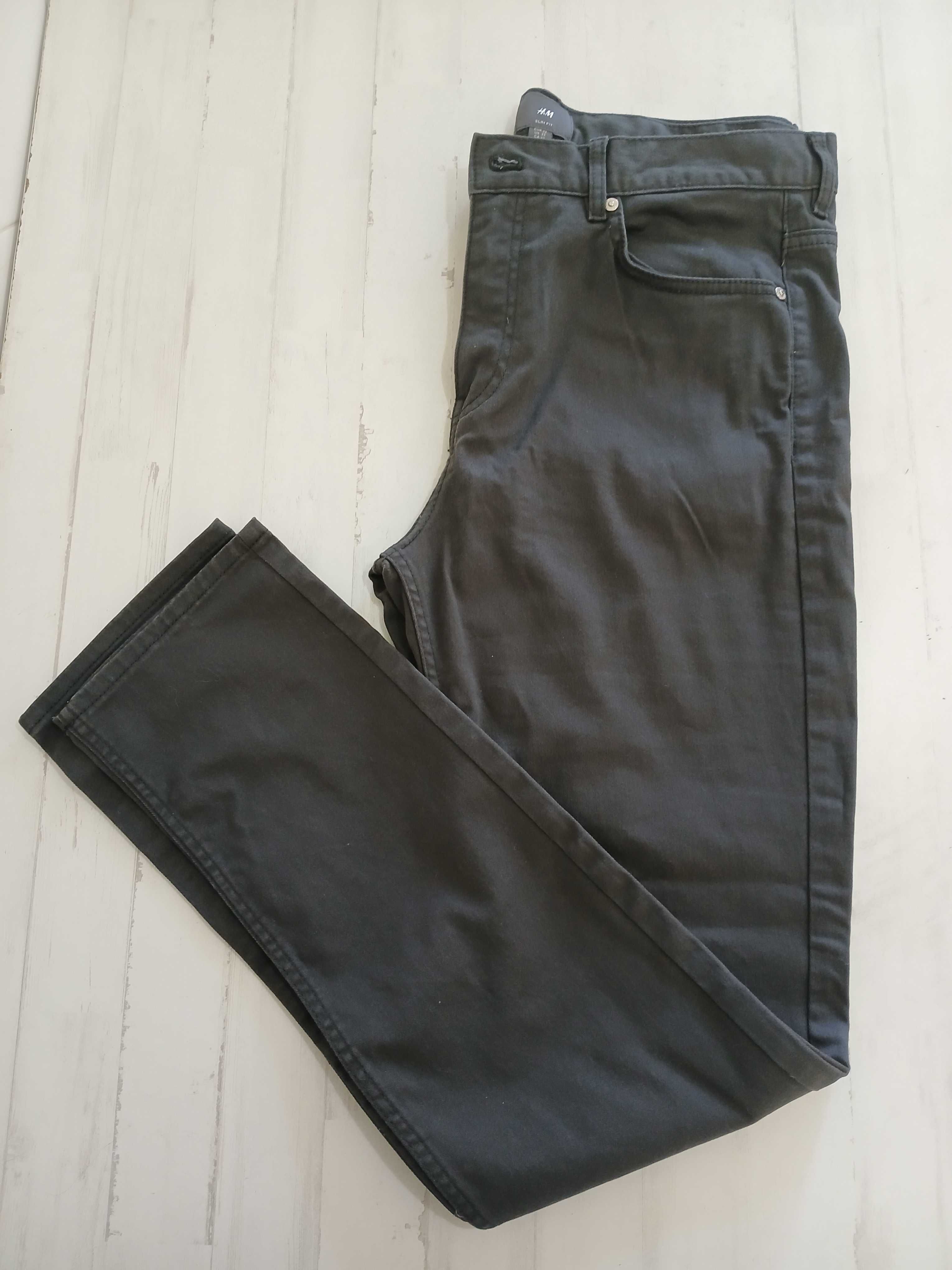Calças Sarja Clássicas Slim Fit Cinza H&M - Tamanho 42