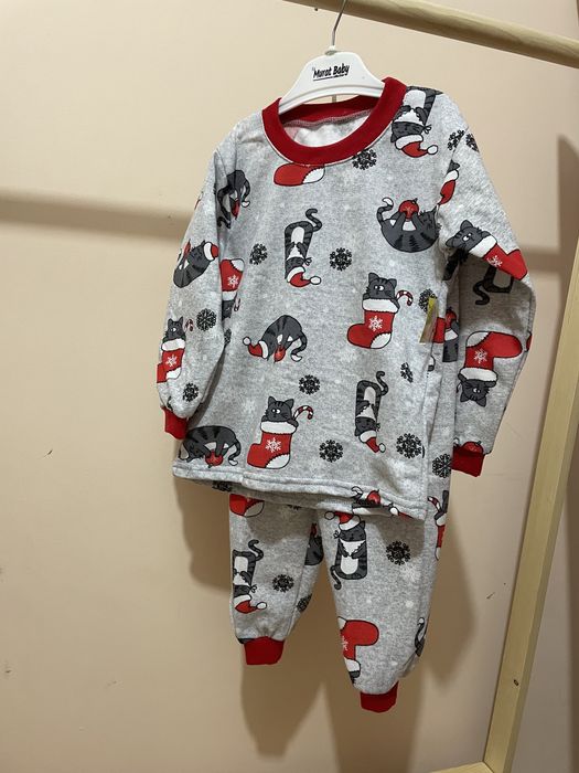 Тепла дитяча  піжама на байці «котики» на зиму
