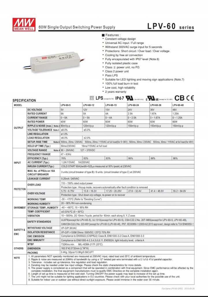 Zasilacz LED MEAN WELL LPV-60-12