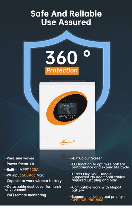 Гібридний інвертор Jsdsolar 48v 6500w AC 9000W PV, 120a