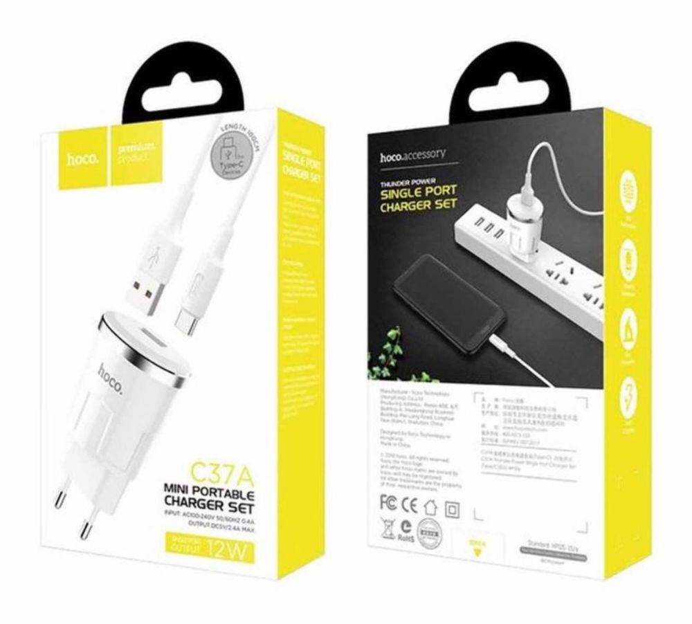 Мережевий зарядний пристрій Hoco C37A Thunder + micro-USB Cable White