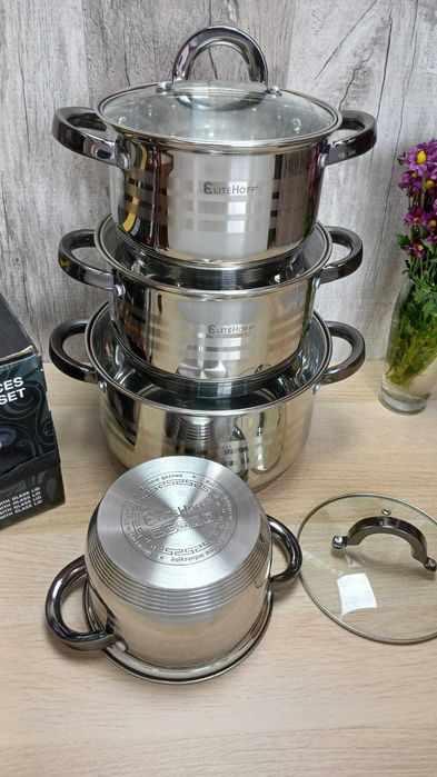 4szt. 6L; 3,5L; 2,5L, 1,8L Soliny Zestaw Garnków z czarnymi Uchwytami