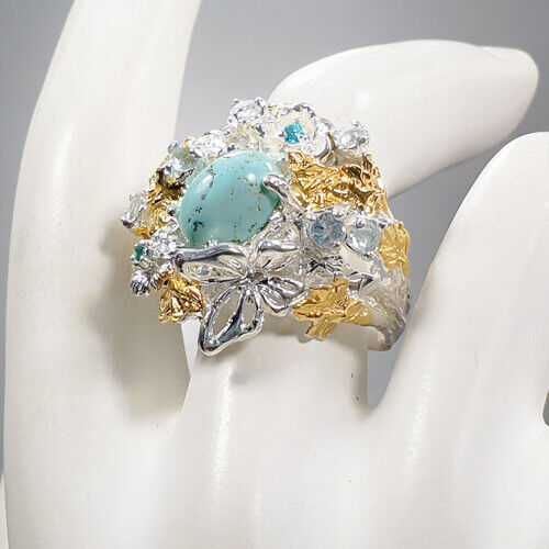 Кольцо из серебра 925 пробы с натуральной бирюзой, размер 18