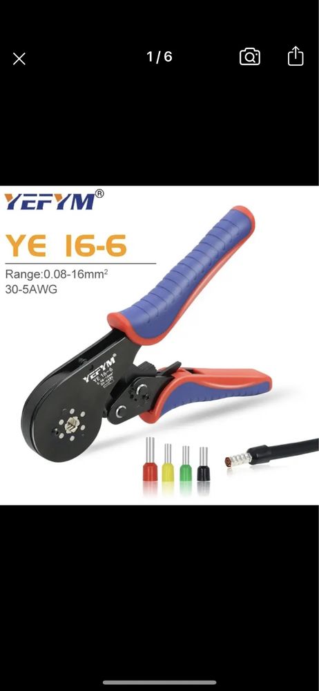 Кримпер Клещи для обжима наконечников 0.5 - 16 мм2, 16-6, 30-5AWG