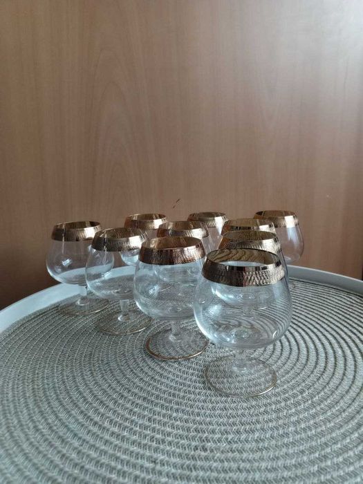 Бокалы, рюмки коньячные с позолотой, Bohemia винтаж