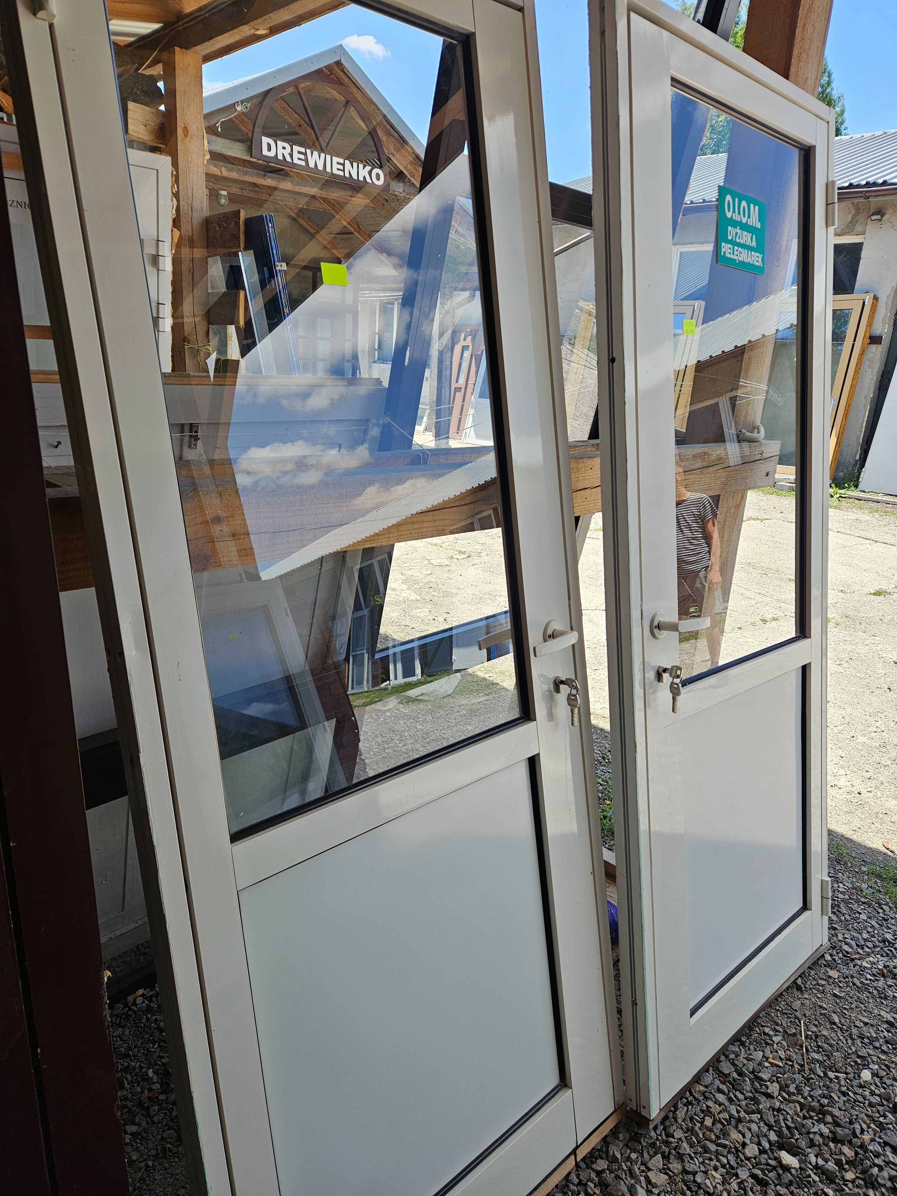 DRZWI Zewnętrzne Aluminiowe Wejściowe Przeszklone 87x212cm 2 sztuki