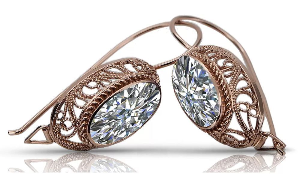 Kolczyki z różowego czerwonego 14k złota 585 cyrkoniami vec023 Poznań